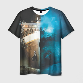 Мужская футболка 3D с принтом Титаник тогда и сейчас в Екатеринбурге, 100% полиэфир | прямой крой, круглый вырез горловины, длина до линии бедер | 
