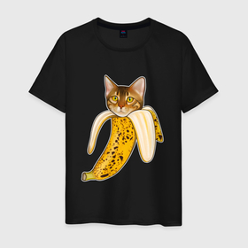 Мужская футболка хлопок с принтом Бенгальский кот банан в Тюмени, 100% хлопок | прямой крой, круглый вырез горловины, длина до линии бедер, слегка спущенное плечо. | Тематика изображения на принте: 