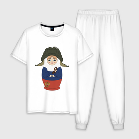 Мужская пижама хлопок с принтом Матрешка танкист в Екатеринбурге, 100% хлопок | брюки и футболка прямого кроя, без карманов, на брюках мягкая резинка на поясе и по низу штанин
 | 