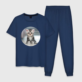 Мужская пижама хлопок с принтом Котёнок сидит в Санкт-Петербурге, 100% хлопок | брюки и футболка прямого кроя, без карманов, на брюках мягкая резинка на поясе и по низу штанин
 | 