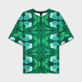Мужская футболка oversize 3D с принтом Зелёный цветочный паттерн в Кировске,  |  | 