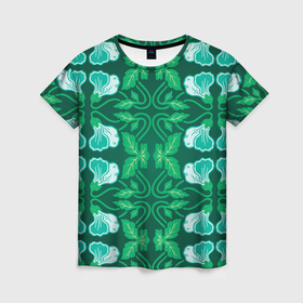 Женская футболка 3D с принтом Зелёный цветочный паттерн в Кировске, 100% полиэфир ( синтетическое хлопкоподобное полотно) | прямой крой, круглый вырез горловины, длина до линии бедер | 