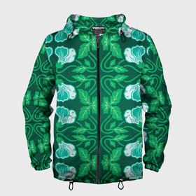 Мужская ветровка 3D с принтом Зелёный цветочный паттерн в Кировске, 100% полиэстер | подол и капюшон оформлены резинкой с фиксаторами, два кармана без застежек по бокам, один потайной карман на груди | 