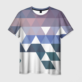 Мужская футболка 3D с принтом Абстрактные разноцветные треугольники в паттерне в Новосибирске, 100% полиэфир | прямой крой, круглый вырез горловины, длина до линии бедер | Тематика изображения на принте: 