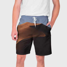 Мужские шорты 3D с принтом Вечерние дюны в Екатеринбурге,  полиэстер 100% | прямой крой, два кармана без застежек по бокам. Мягкая трикотажная резинка на поясе, внутри которой широкие завязки. Длина чуть выше колен | 