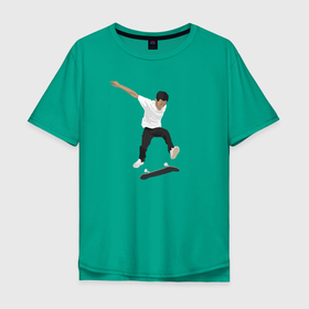 Мужская футболка хлопок Oversize с принтом Скейтбординг   kick flip в Кировске, 100% хлопок | свободный крой, круглый ворот, “спинка” длиннее передней части | 