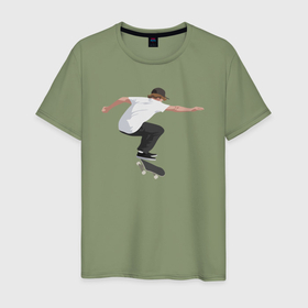 Мужская футболка хлопок с принтом Скейтбординг   jump в Белгороде, 100% хлопок | прямой крой, круглый вырез горловины, длина до линии бедер, слегка спущенное плечо. | Тематика изображения на принте: 
