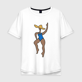 Мужская футболка хлопок Oversize с принтом Девушка в купальнике и шляпе   абстракция , 100% хлопок | свободный крой, круглый ворот, “спинка” длиннее передней части | 