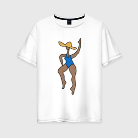 Женская футболка хлопок Oversize с принтом Девушка в купальнике и шляпе   абстракция в Белгороде, 100% хлопок | свободный крой, круглый ворот, спущенный рукав, длина до линии бедер
 | 