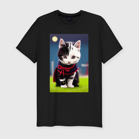 Мужская футболка хлопок Slim с принтом Милый прикольный котёнок в Кировске, 92% хлопок, 8% лайкра | приталенный силуэт, круглый вырез ворота, длина до линии бедра, короткий рукав | 