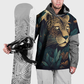 Накидка на куртку 3D с принтом Леопард в тропических зарослях: арт нейросети в Кировске, 100% полиэстер |  | 