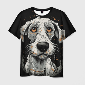 Мужская футболка 3D с принтом Портрет белой собаки: арт нейросети в Кировске, 100% полиэфир | прямой крой, круглый вырез горловины, длина до линии бедер | 