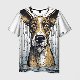 Мужская футболка 3D с принтом Портрет рыжего пса: арт нейросети в Ухте, 100% полиэфир | прямой крой, круглый вырез горловины, длина до линии бедер | 