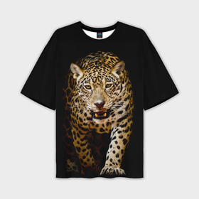 Мужская футболка oversize 3D с принтом Ягуар дикая кошка в Петрозаводске,  |  | 
