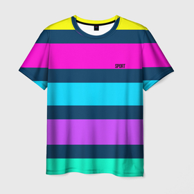 Мужская футболка 3D с принтом Разноцветные неоновые полосы в Кировске, 100% полиэфир | прямой крой, круглый вырез горловины, длина до линии бедер | 