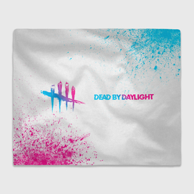 Плед 3D с принтом Dead by Daylight neon gradient style: надпись и символ в Тюмени, 100% полиэстер | закругленные углы, все края обработаны. Ткань не мнется и не растягивается | 