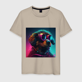 Мужская футболка хлопок с принтом Собака в круглых очках в Белгороде, 100% хлопок | прямой крой, круглый вырез горловины, длина до линии бедер, слегка спущенное плечо. | 
