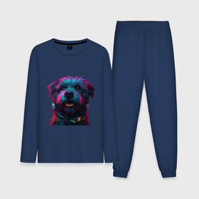 Мужская пижама с лонгсливом хлопок с принтом Собака в ярких лучах неона ,  |  | 