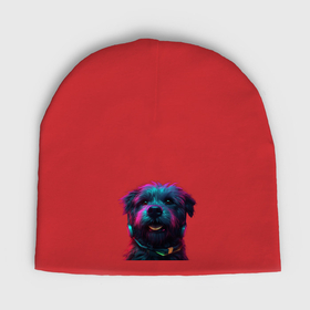 Мужская шапка демисезонная с принтом Собака в ярких лучах неона в Екатеринбурге,  |  | Тематика изображения на принте: 