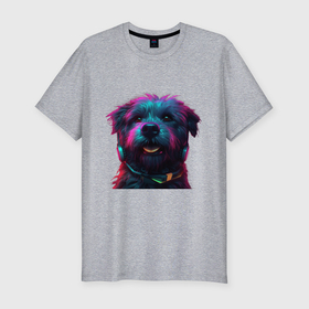 Мужская футболка хлопок Slim с принтом Собака в ярких лучах неона в Кировске, 92% хлопок, 8% лайкра | приталенный силуэт, круглый вырез ворота, длина до линии бедра, короткий рукав | 