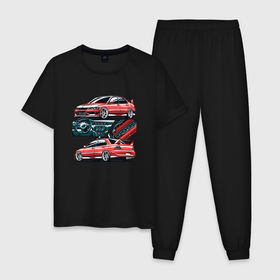Мужская пижама хлопок с принтом Mitsubishi Lancer Evolution IX V1 в Белгороде, 100% хлопок | брюки и футболка прямого кроя, без карманов, на брюках мягкая резинка на поясе и по низу штанин
 | 