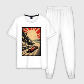Мужская пижама хлопок с принтом Формула 50x: Болид , 100% хлопок | брюки и футболка прямого кроя, без карманов, на брюках мягкая резинка на поясе и по низу штанин
 | 