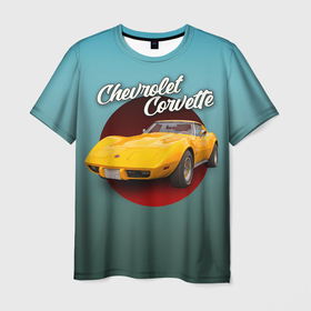 Мужская футболка 3D с принтом Классический спорткар Chevrolet Corvette Stingray в Тюмени, 100% полиэфир | прямой крой, круглый вырез горловины, длина до линии бедер | 