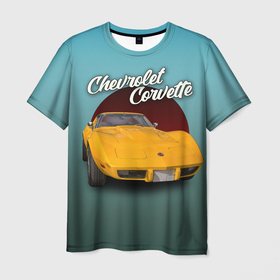 Мужская футболка 3D с принтом Американский спорткар Chevrolet Corvette Stingray C3 в Кировске, 100% полиэфир | прямой крой, круглый вырез горловины, длина до линии бедер | 