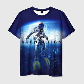 Мужская футболка 3D с принтом Subnautica аквалангист в Курске, 100% полиэфир | прямой крой, круглый вырез горловины, длина до линии бедер | 