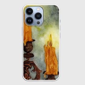 Чехол для iPhone 13 Pro с принтом Две восковые свечи на подсвечнике ,  |  | Тематика изображения на принте: 