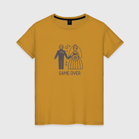 Женская футболка хлопок с принтом Жених и невеста   игра закончена в Тюмени, 100% хлопок | прямой крой, круглый вырез горловины, длина до линии бедер, слегка спущенное плечо | 