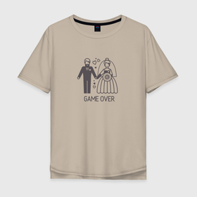 Мужская футболка хлопок Oversize с принтом Жених и невеста   игра закончена в Петрозаводске, 100% хлопок | свободный крой, круглый ворот, “спинка” длиннее передней части | Тематика изображения на принте: 