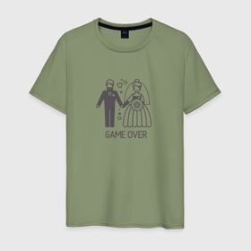 Мужская футболка хлопок с принтом Жених и невеста   игра закончена в Тюмени, 100% хлопок | прямой крой, круглый вырез горловины, длина до линии бедер, слегка спущенное плечо. | 