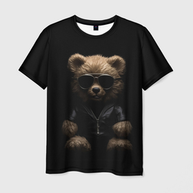 Мужская футболка 3D с принтом Брутальный плюшевый медведь в Курске, 100% полиэфир | прямой крой, круглый вырез горловины, длина до линии бедер | 