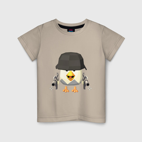 Детская футболка хлопок с принтом Chicken Gun в каске в Екатеринбурге, 100% хлопок | круглый вырез горловины, полуприлегающий силуэт, длина до линии бедер | 