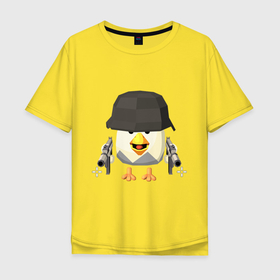 Мужская футболка хлопок Oversize с принтом Chicken Gun в каске , 100% хлопок | свободный крой, круглый ворот, “спинка” длиннее передней части | 