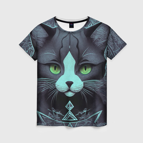 Женская футболка 3D с принтом Серьезный котяра , 100% полиэфир ( синтетическое хлопкоподобное полотно) | прямой крой, круглый вырез горловины, длина до линии бедер | 