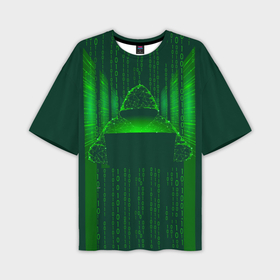 Мужская футболка oversize 3D с принтом Хакер программист неон зеленый ,  |  | 