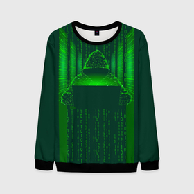 Мужской свитшот 3D с принтом Хакер программист неон зеленый в Екатеринбурге, 100% полиэстер с мягким внутренним слоем | круглый вырез горловины, мягкая резинка на манжетах и поясе, свободная посадка по фигуре | 