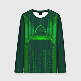 Мужской лонгслив 3D с принтом Хакер программист неон зеленый в Екатеринбурге, 100% полиэстер | длинные рукава, круглый вырез горловины, полуприлегающий силуэт | Тематика изображения на принте: 