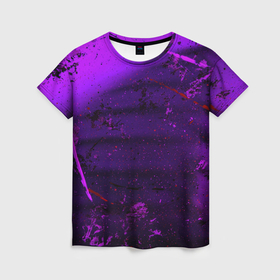 Женская футболка 3D с принтом Фиолетовые тени и краски во тьме , 100% полиэфир ( синтетическое хлопкоподобное полотно) | прямой крой, круглый вырез горловины, длина до линии бедер | 