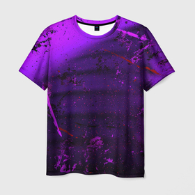 Мужская футболка 3D с принтом Фиолетовые тени и краски во тьме , 100% полиэфир | прямой крой, круглый вырез горловины, длина до линии бедер | 