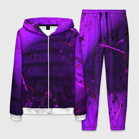 Мужской костюм 3D с принтом Фиолетовые тени и краски во тьме , 100% полиэстер | Манжеты и пояс оформлены тканевой резинкой, двухслойный капюшон со шнурком для регулировки, карманы спереди | 