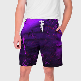 Мужские шорты 3D с принтом Фиолетовые тени и краски во тьме ,  полиэстер 100% | прямой крой, два кармана без застежек по бокам. Мягкая трикотажная резинка на поясе, внутри которой широкие завязки. Длина чуть выше колен | 