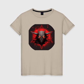 Женская футболка хлопок с принтом Призванный демон в Кировске, 100% хлопок | прямой крой, круглый вырез горловины, длина до линии бедер, слегка спущенное плечо | 