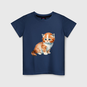 Детская футболка хлопок с принтом Рыжий милый кот в Петрозаводске, 100% хлопок | круглый вырез горловины, полуприлегающий силуэт, длина до линии бедер | 