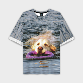 Мужская футболка oversize 3D с принтом собака с кольцом в Кировске,  |  | 