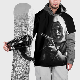Накидка на куртку 3D с принтом Красивая монашка с огромным пистолетом в Екатеринбурге, 100% полиэстер |  | 