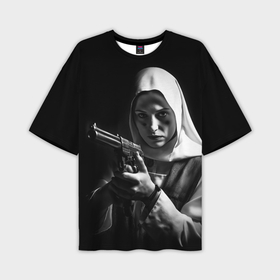 Мужская футболка oversize 3D с принтом Красивая монашка с огромным пистолетом ,  |  | 