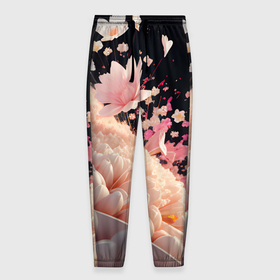 Мужские брюки 3D с принтом Множество розовых цветов в Санкт-Петербурге, 100% полиэстер | манжеты по низу, эластичный пояс регулируется шнурком, по бокам два кармана без застежек, внутренняя часть кармана из мелкой сетки | 